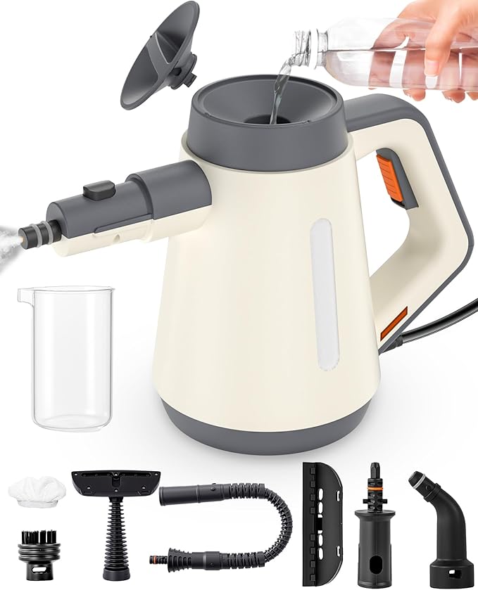 Handheld Steam Cleaner for cleaning 1500W 15s Fast-Heat Lockable Steam Trigger &amp Accessories No Cooling Add Water Anytime Multi-Steam Cleaner for Home Car Bathroom Kitchen Upholstery Gro