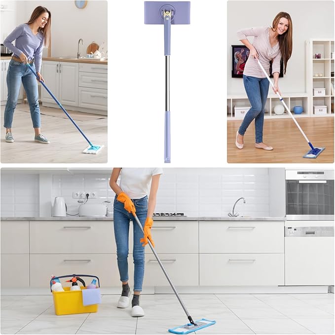 Dust Away Mop – Flat Cleaning mop Wet Dry Cleaning Towels | 18×6 in Size Lightweight Swivel Head Machine Washable Pads Perfect for Quick Cleaning of Hardwood Laminate and Tile Floors