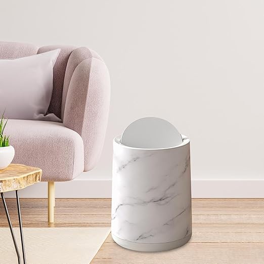 Generic Marble Bathroom Trash Can Household Trash Bin Garbage Container Removable Inner for Office White Large Optional