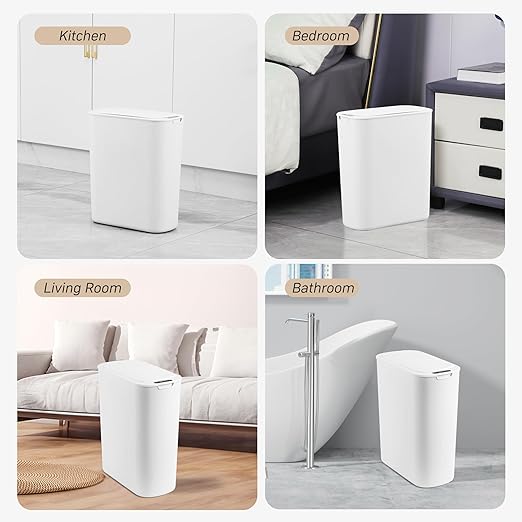 Automatic Motion Sensor Bathroom Trash Can with Lid 5 Gallon Touchless Trash Bin Smart Electric Narrow Waterproof Garbage Bin for Toilet Office Rv Bedroom Living Room