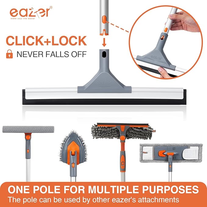 Eazer Floor Squeegee Broom: Heavy Duty Scrubber with Extendable 60'' Aluminum Pole and Rubber Blade for Kitchen Swimming Pool Concrete FloorsShowerTilesGaragesWindowsGlassPet Hair Removal