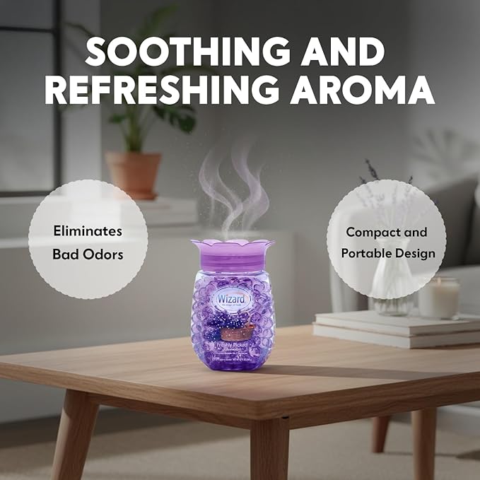 WIZARD Odor Eliminator Gel Beads - 12 oz Pack of 12 - Air Freshners For Bathroom. Rooms Per Areas and Car Freshner (FRESH LAVENDER)