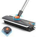 Floor Scrub V Brush with Long Handle 4 in 1 Silicone Scrape and Stiff Bristle Scrubber 360° Cleaning Brush with Tweezers for Shower Bathroom Patio Garage Kitchen Wall and Deck