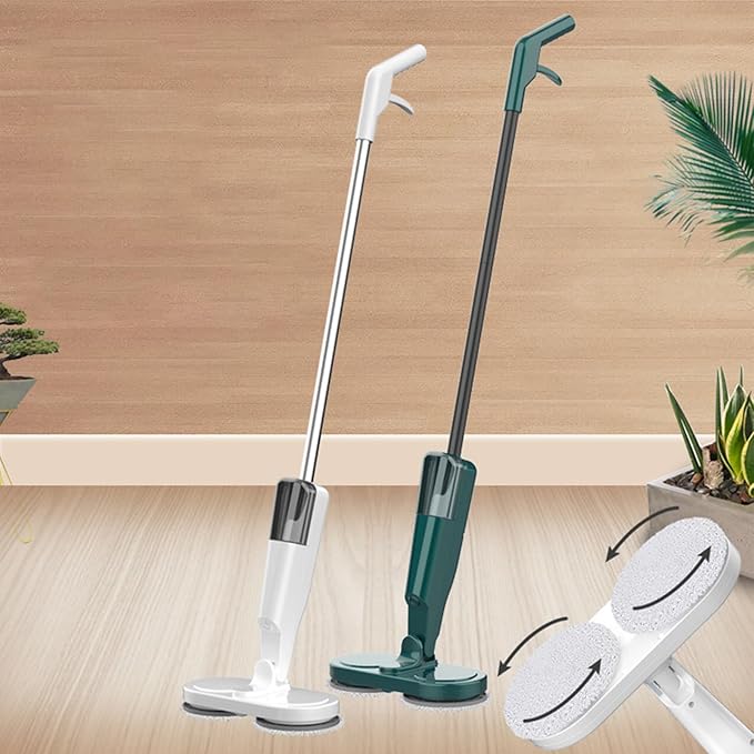 Cordless Electric Mop with Water Sprayer 2000mAh Rechargeable Lightweight Retractable Rod 180° Rotatable for Hardwood Tile Marble Floors White Green (Green)