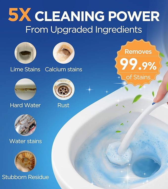 62 Count Toilet Wand Refills for Clorox Toilet Wand 5X Cleaning Power Toilets Bowl Cleaners with Exclusive Formula High-Density Disposable Toilets Brush Scrubber - No Falling Apart