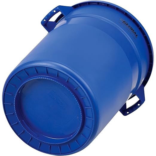 Global Industrial Commercial Round Trash Can 20 Gallon Capacity Plastic Garbage Can Indoor and Outdoor Utility Trash Can Blue 19 W x 22-1/2H No Lid