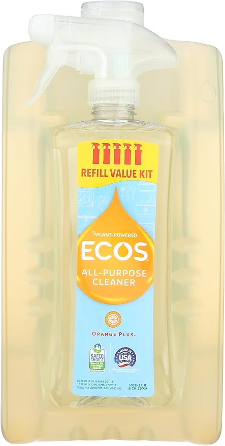 ECOS Non-Toxic All-Purpose Cleaner Orange 1 Small and 1 Large 80 oz Bottles by Earth Friendly Products