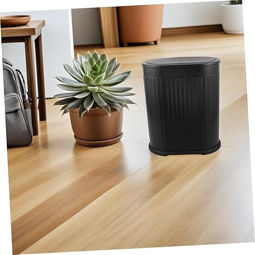 Bathroom Trash Can with Press Top Lid Compact Garbage Bin for Narrow Spaces Stylish Plastic Wastebasket for Toilet Bedroom Kitchen Living Use