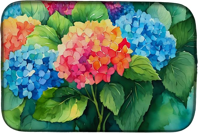Caroline's Treasures DAC1575DDM Hydrangeas in Watercolor Dish Drying Mat Absorbent Dish Drying Mat Pad for Kitchen Counter Dish Drainer Mat for Countertop 14 x 21 Multicolor