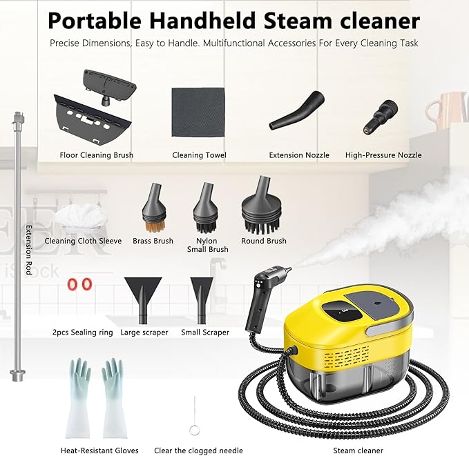 2026 New 3 Level Adjustable Pressurized Handheld Steam Cleaner for Home 10s Heat-Up Handheld Steamer for Cleaning 1.6 Qt Tank Portable Steam Cleaner Handheld for CarGroutTileCouchFloor