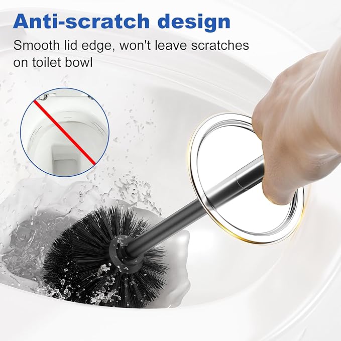 Toilet Brush and Holder Set：304 Stainless Steel Heavy Duty Toilet Bowl BrushRemovable Inner Bowl and Splash ProtectionBathroom Toilet Brush-Dense Bristles for Through Cleaning