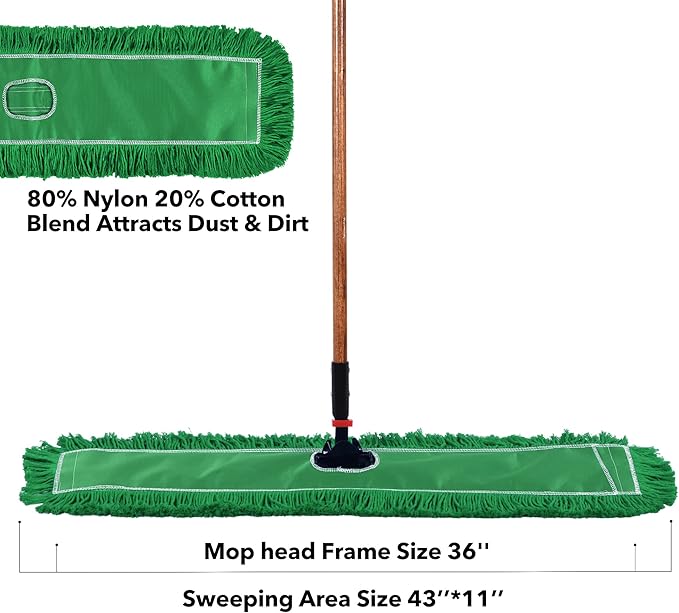 Matthew Cleaning 36'' Industrial Strength Cotton Dust Mop Refill Washable Replacement Heads for Residential &amp Commercial Use Fit Standard Dust Mop Frames Hardwood Concrete Floors Green 6 Pack