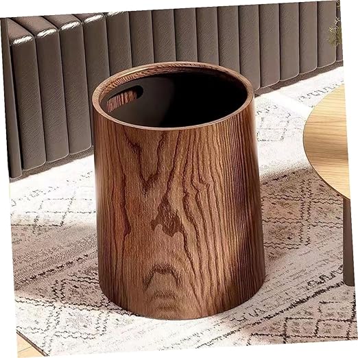 DOITOOL Vintage Imitation Wood Grain Trash Can Round Wastebasket Lightweight Multi-use Litter Box for Home Office Kitchen Bathroom with Clean Material and Large Capacity