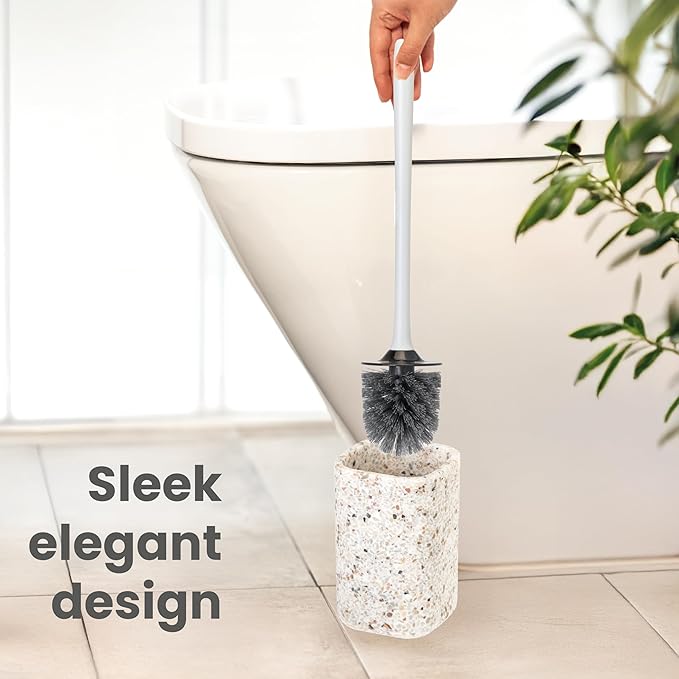 Vigar Zense Toilet Brush and Holder Set Toilet Bowl Brush with Polyresin Stone Holder Bathroom Sets for Bathroom Decor and Accessories Terrazzo