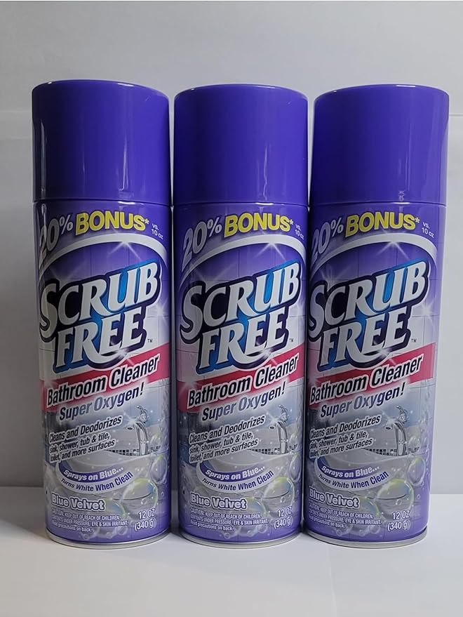 Scrub Free Bathroom Cleaner Blue Velvet Scent 12 oz Cans 3 Pack with 20% Bonus