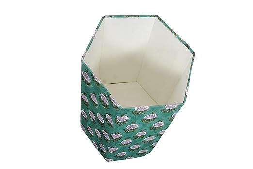 Generic 3.3 Gallon Cotton Hand Block Printed Paper Waste Basket |Small Decorative Trash Can for Housewarming Gifts in Living Room Bedroom Bathroom | Eco-Friendly Plastic-Free (1 GREEN)