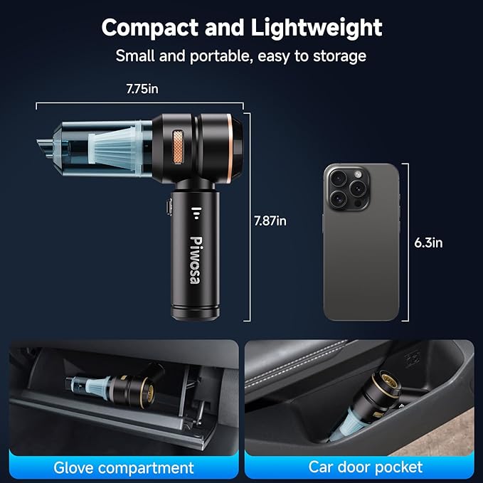 Handheld Vacuum Cordless Car Vacuum Cleaner with Brushless Motor Strong Suction Vacuum &amp Compressed Air Dusters with LED Light Wireless Mini Portable Hand Vacuum Blower for Home Pet (Black)
