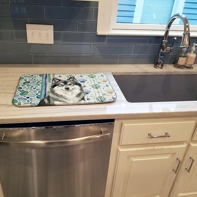 Caroline's Treasures Keeshond Coastal Sea Glass Dish Drying Mat Absorbent Dish Drying Mat Pad for Kitchen Counter Dish Drainer Mat for Countertop 14 x 21 Multicolor