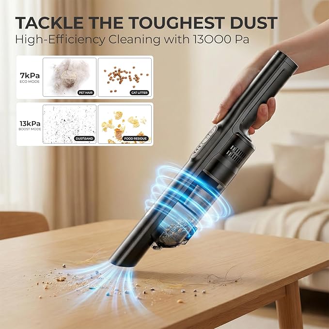 Apical Life Cordless Handheld Vacuum Cleaner 13000Pa Strong Suction Mini Vacuum with Charging Dock 40 Mins Runtime LED Light HEPA Filter One-Click Empty for Car Detailing and Home