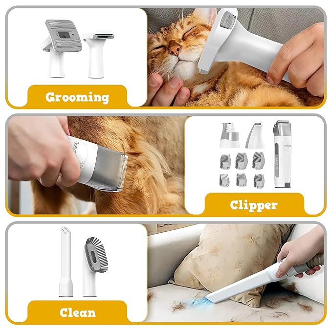 EVEAGE Dog Grooming Clipper Kit 13000Pa Strong Grooming &amp Vacuum Suction 99.99% Pet Hair 1.5L Large Capacity Dust Cup Low Noise Pet Hair Vacuum 7 Grooming Tools &amp 6 Nozzles for Cat &amp Do