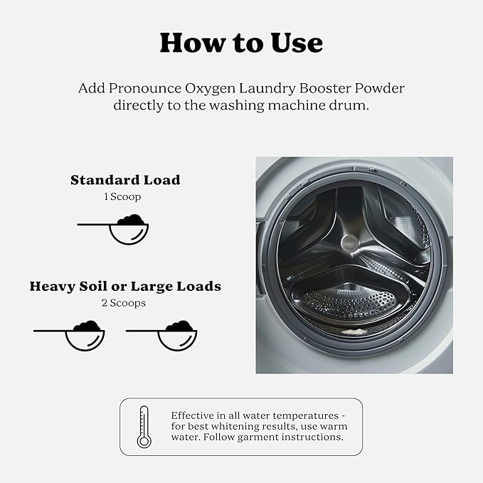 Pronounce Oxygen Laundry Booster with Enzymes - Brightens White &amp Tough on Stains Fights Odor. Stain Remover Cleaner Ingredients Fragrance Free - Ultra Concentrated HE - 60 Loads (Unscented)