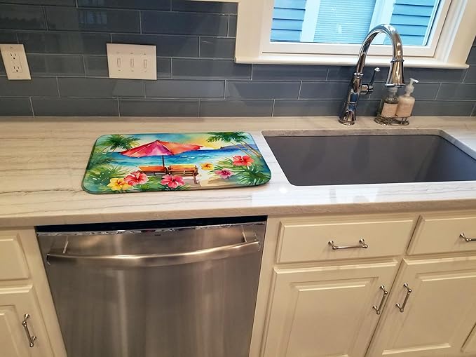 Caroline's Treasures DAC1643DDM Hawaii Hawaiian Hibiscus in Watercolor Dish Drying Mat Absorbent Dish Drying Mat Pad for Kitchen Counter Dish Drainer Mat for Countertop 14 x 21 Multicolor