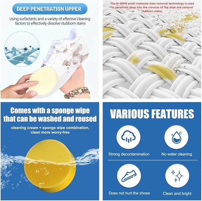 2023 New Multi-Functional Cleaning and Stain Removal CreamAll-Purpose Rinse-Free Cleaning Cream 260g White Shoe Cleaner Decontaminate Solid Paste for Shoes Clothes Sofa (3 PCS)