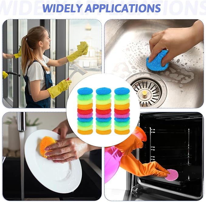 100 Pcs Plastic Scrubbers for Dishes Round Pot Scrubbers for Kitchen Non Scratch Scouring Pads 3.35 Nylon Mesh Dish Scrubber Reusable Poly Mesh Scouring Dish Pads for Household Cleaning