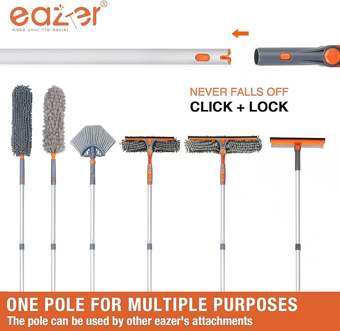 Eazer 46'' Professional Window Cleaner Tool 2-in-1 Rotatable Squeegee for Window Cleaning Kit Window Washing Equipment Kit with Threaded Extension Pole(20''-46'') for Shower/Windshield.