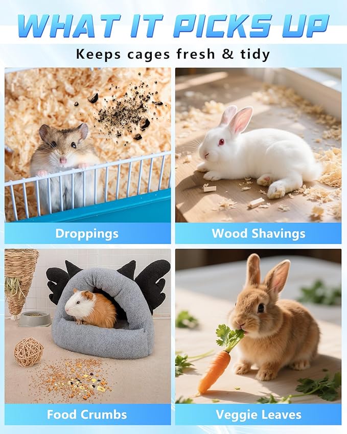 Guinea Pig &amp Rabbit Vacuum Cleaner Poop: Extended Capacity Cordless Cleaner for Pet Cages – Tackle Daily Messes of Guinea Pig Bunny Bird Reptile &amp Other Small Animals - White