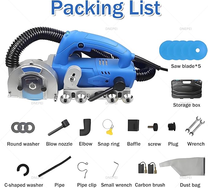 1200W 9000RPM Electric Grout Removal Machine with Diamond Blade &amp Automatic Rebound for Efficient Tile Regrouting Ceramic Tile Repair and Cement Removal Sawblade*5