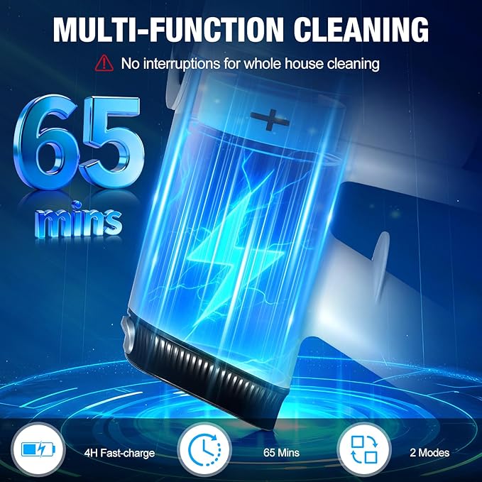 Cordless Vacuum Cleaner with LED Screen Stick Vacuum Cleaners for Home Lightweight Powerful Suction Vacuum 6-in-1 Rechargeable Vacuum for Carpets Pet Hair Hardwood Floors