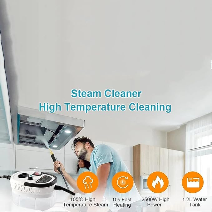 Steam Cleaner 2500W High Pressure Steam Cleaner Handheld High Temperature Cleaning Machine for Kitchen Home Car Steam CleaningYellow
