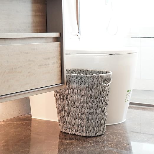 PINXIURY Wicker Trash CanWatse Basket Woven Bathroom Trash Can with Handles Waste Paper Basket Trash Cans for BedroomDecorative Boho Trash Can 19 Liters/5 Gallons