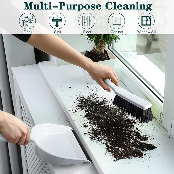 Zubebe 12 Pcs Mini Dustpan and Brush Set Small Broom and Dustpan Set Small Cleaning Brush Portable Hand Broom Set for Home Office Kitchen Table Desktop Floor Cleaning Supplies