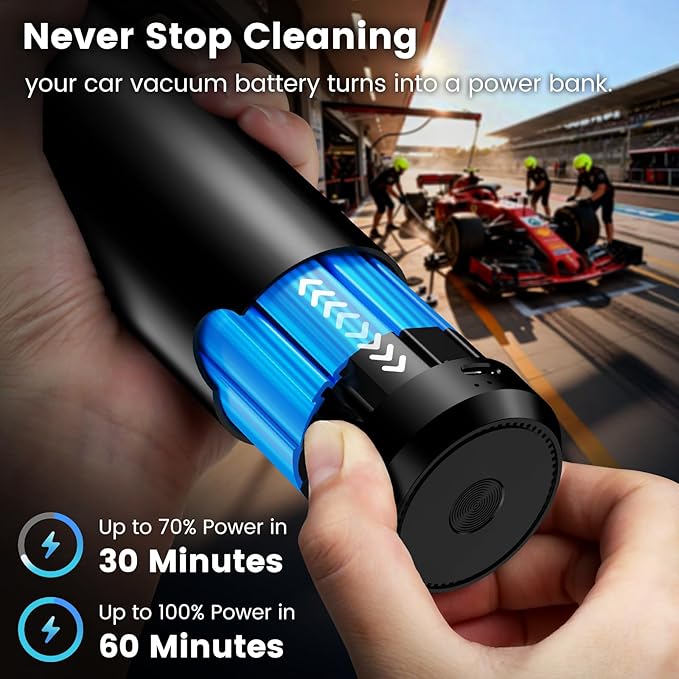 Car Vacuum Portable Cordless with Removable Battery as 35W Power Bank 6-in-1 Handheld Vacuum Blower Set18000PA Mini Vacuum Cleaner 6000mAH with Brushless Motor for Car Home - 2 Batteries