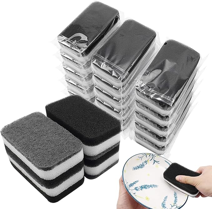 Kitchen Dishwashing Sponge Individually Wrapped Sponges Bulk Non Scratch Scouring Pad Odor-Free Dish Sponges for Washing Dishes Wipes for Household Cleaning Dishes Travel Apartments (Black- 600 Pack)