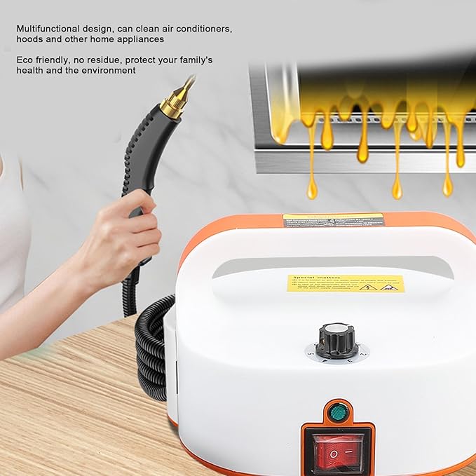 Handheld Steam Cleaner for Car Floor Kitchen Bathroom Portable &amp Lightweight High Temperature Pressure Steam Machine with Brush Heads (110V US Plug)(Orange Red)