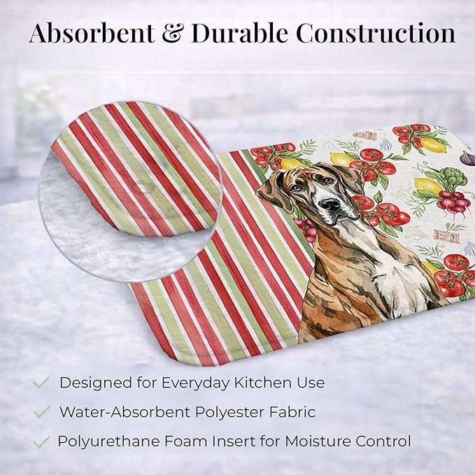 Caroline's Treasures Brindle Great Dane Vegetables Dish Drying Mat Absorbent Dish Drying Mat Pad for Kitchen Counter Dish Drainer Mat for Countertop 14 x 21 Multicolor