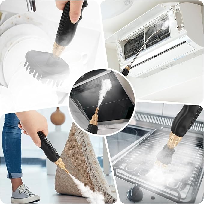 2500W Handheld Steam Cleaner 3 BAR High Pressure with Brush Heads &amp 1.2L Water Tank Bottom Draina Hole 6-Speed Adjustment for Cleaning Grout Tile Car Living Room Kitchen Bathroom
