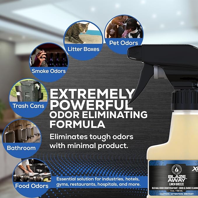 Blaze Away Commercial Air Freshener &amp Odor Eliminator for Strong Odor - Industrial-Grade Room Spray &amp Room Deodorizer for Home Car Smoke &amp Pet Odors - Long-Lasting Odor Absorber Room Fr