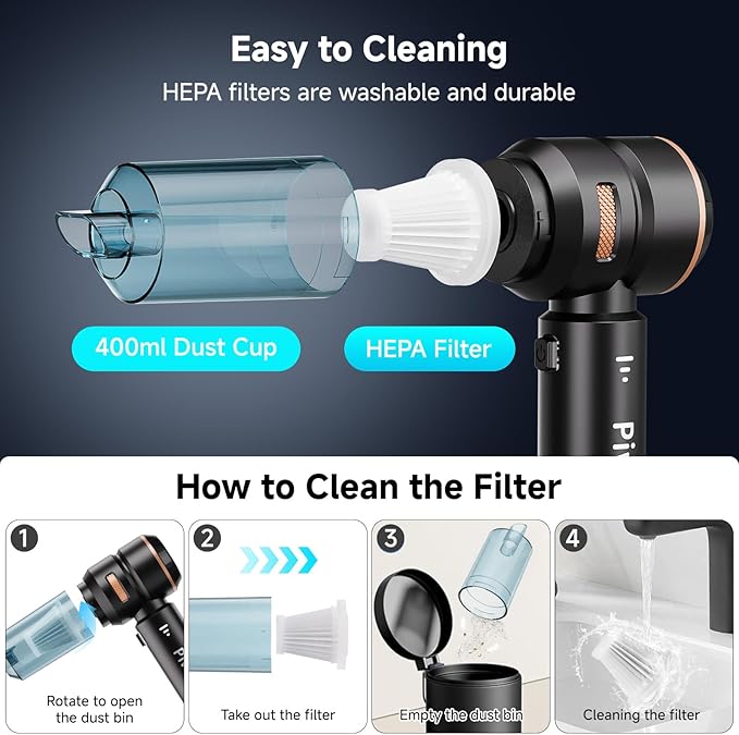 Handheld Vacuum Cordless Car Vacuum Cleaner with Brushless Motor Strong Suction Vacuum &amp Compressed Air Dusters with LED Light Wireless Mini Portable Hand Vacuum Blower for Home Pet (Black)