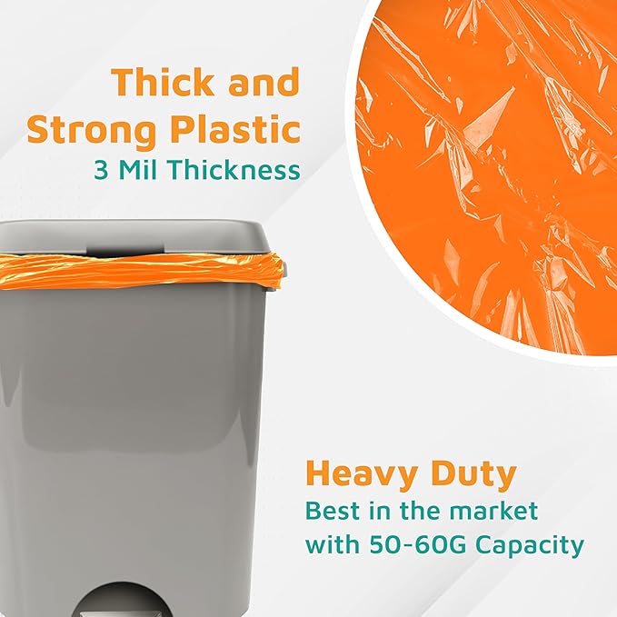 PlasticMill Heavy Duty Trash Bags - Orange Garbage Bags - Plastic Trash Bags - Tall Trash Bags Trash Can Liners - 50-60 Gallon Large Kitchen Trash Bags 3 Mil 38x58 (50-Count)
