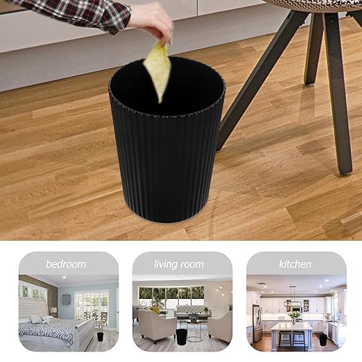 Luxshiny 5 Gallon Plastic Trash Can Small Wastebasket for Bathroom Bedroom Office Thickened Black Round Garbage Container for Home and Dormitory Use