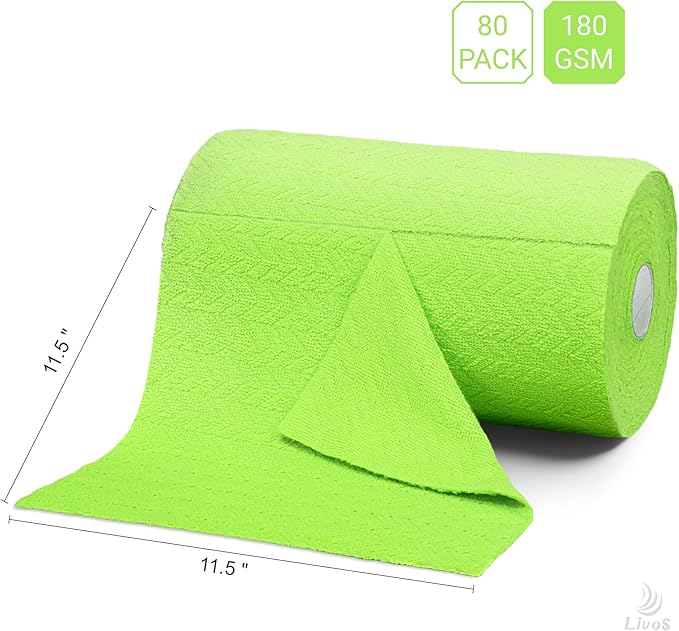 LIVOS Microfiber Cleaning Cloth Roll - 80 Pack Reusable Paper Towels Microfiber Towels for Cars Super Absorbent Lint Free Cleaning Rags for House Kitchen Window-Wave Green 11.5x11.5
