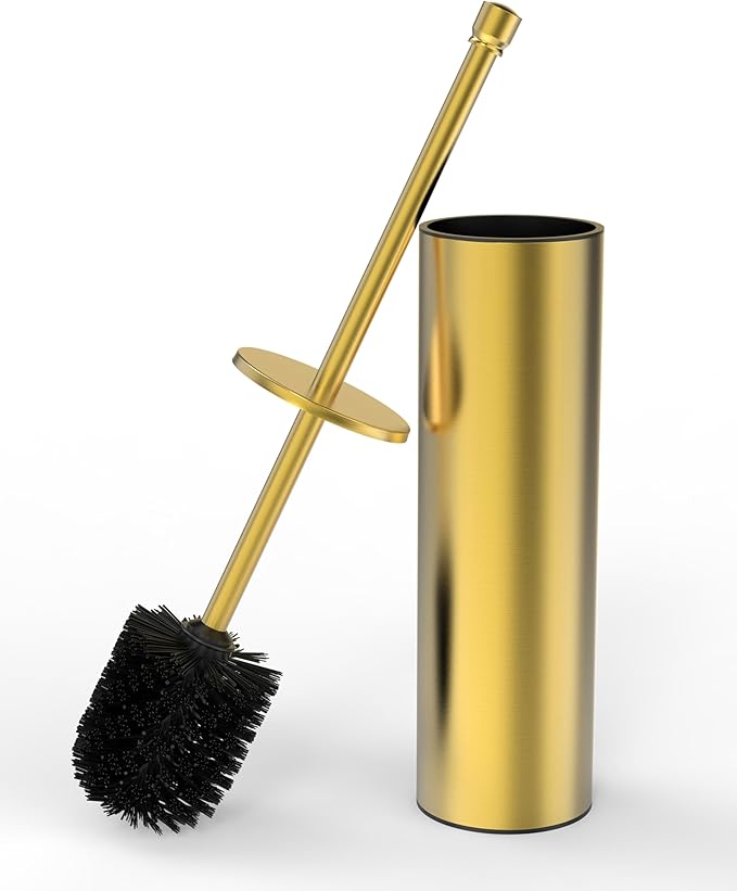 Toilet Brush and Holder Set Toilet Bowl Brush for Bathroom with Long Handle Stainless Steel Toilet Cleaner Brush with Durable Scrubbing BristlesSplash-Prooft (Brushed Gold)