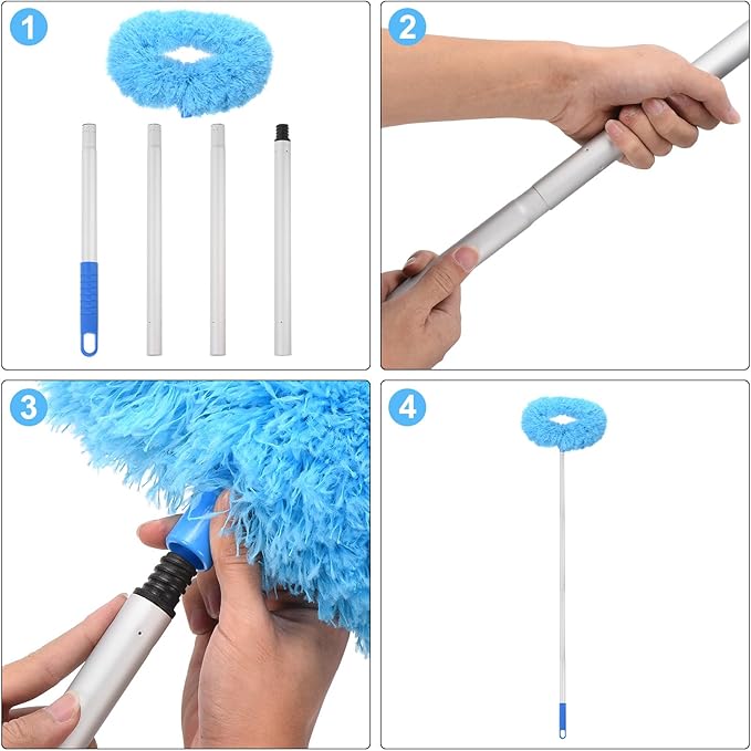 PATIKIL Ceiling Fan Cleaner Duster 12.9 to 47.2 Microfiber Duster Extendable Handle Fan Blade Cleaning Tool Removable Washable for Furniture Blind Blue