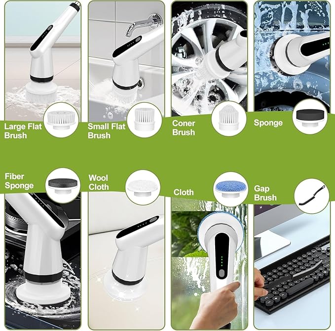 WKY-Electric Spin Scrubber - Upgraded 12-in-1 IPX7 Waterproof Shower Scrubber Retractable Handle &amp 2-Speed for Toilet Bathroom Bathtub Tile Floors