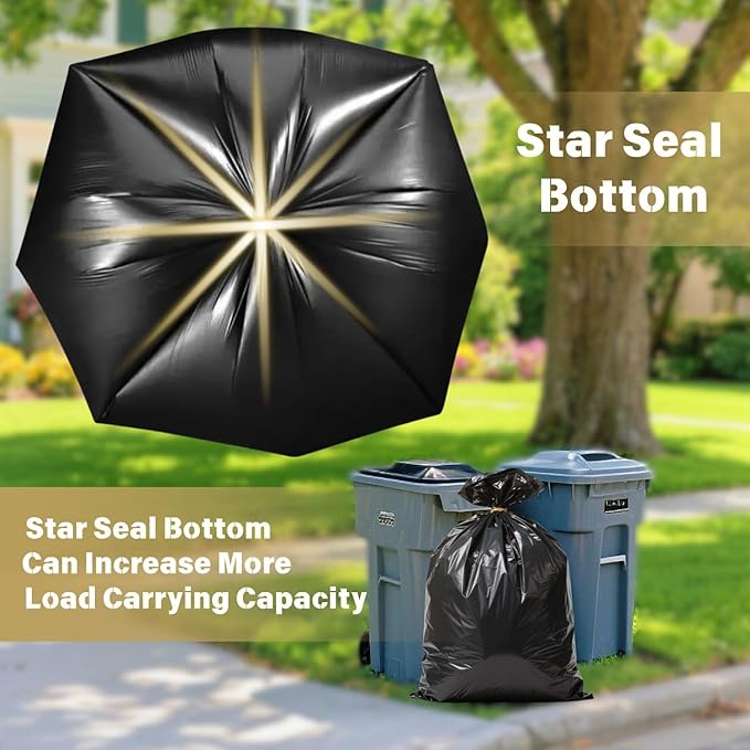 50 55 60 Gallon Trash Bags 100 Count High Density Garbage Bags Recycling Trash Can Liners Sturdy &amp Tear-Resistant Large Black Bag for Kitchen Yard Outdoor Commercial Use Lawn Leaf Waste Bags