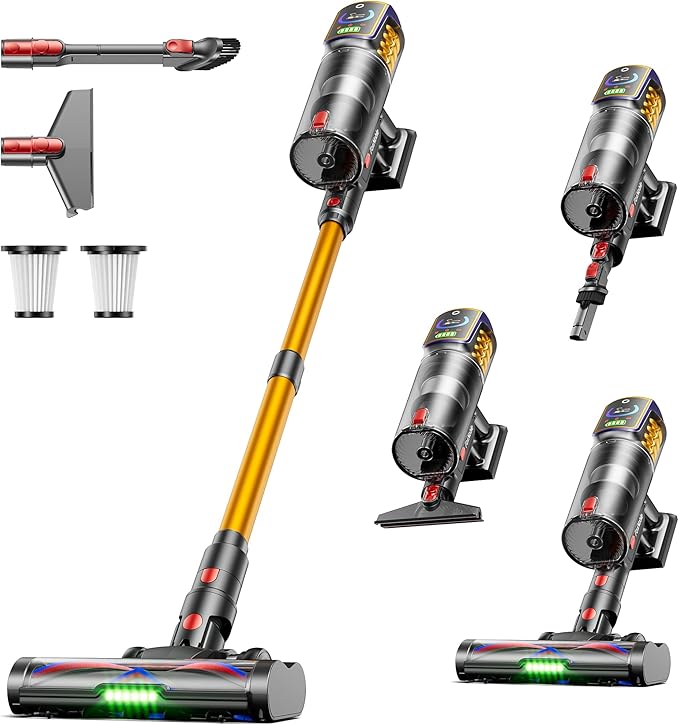 Cordless Vacuum Cleaner55KPa 650W 65Mins Vacuum Cleaners for HomeStick Vacuum with LED Display Anti tangle Brush and Self Standing DesignVacuum Cleaner for Hardwood FloorsCarpetPet HairCar